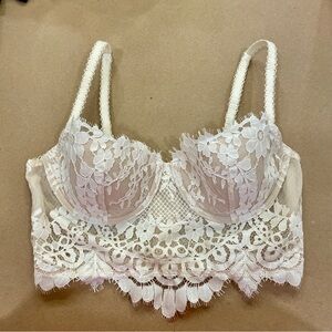 Victoria's Secret Lace Bustier bra Cream 34B lined Demi Buste bridal wedding